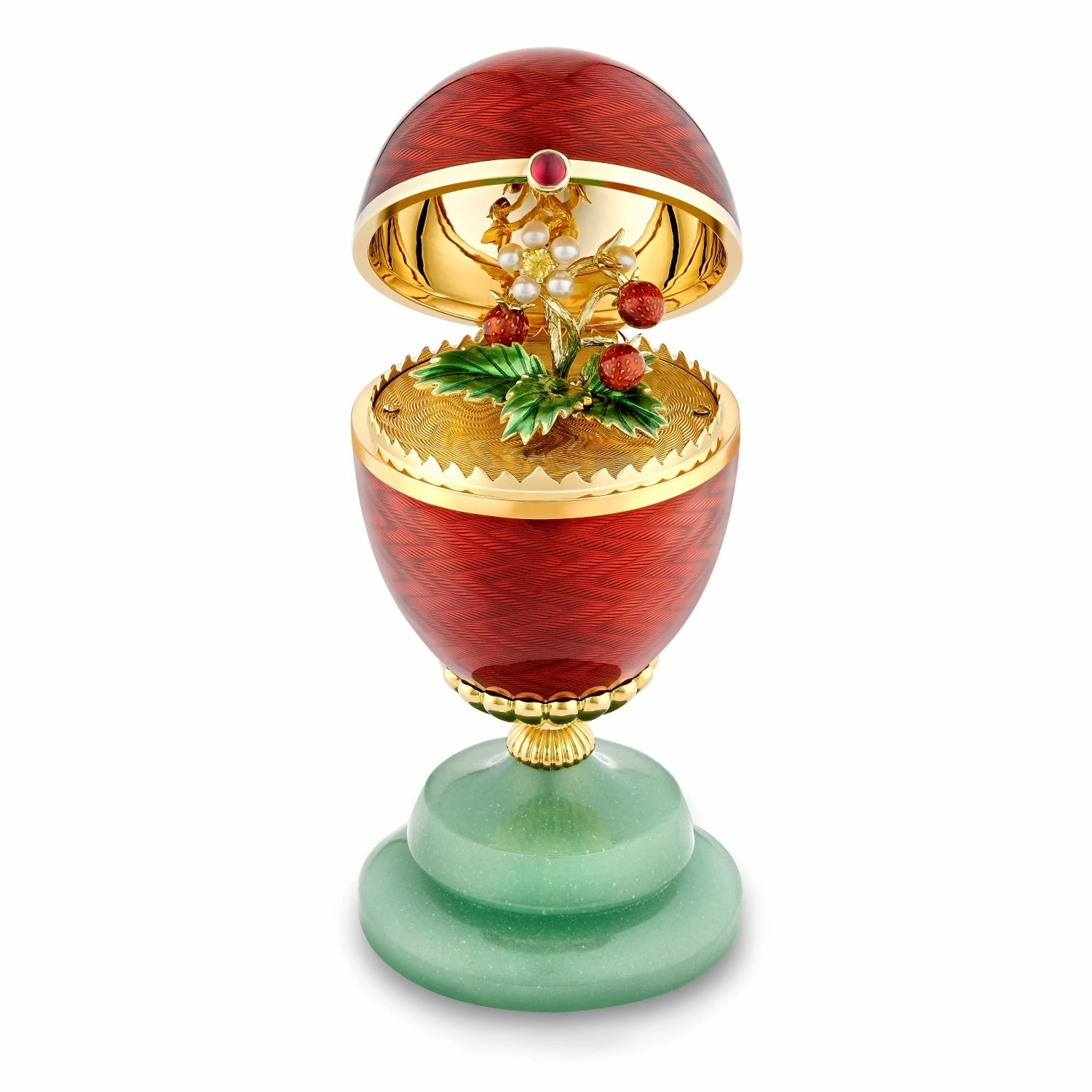 Faberge Heritage 18ct Yellow Gold Red Enamel Limited Edition Egg Objet with Strawberry Surprise