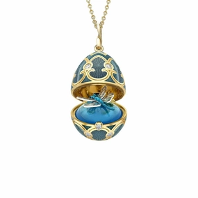 Faberge Heritage Yellow & White Gold Diamond & Blue Guilloch Enamel Dragonfly Surprise Locket