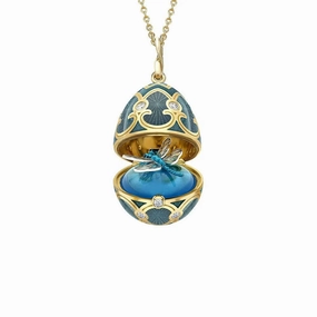 Faberge Heritage Yellow & White Gold Diamond & Blue Guilloch Enamel Dragonfly Surprise Locket
