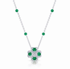 Faberge Imperial Quadrille 18ct White Gold Emerald Diamond Pendant