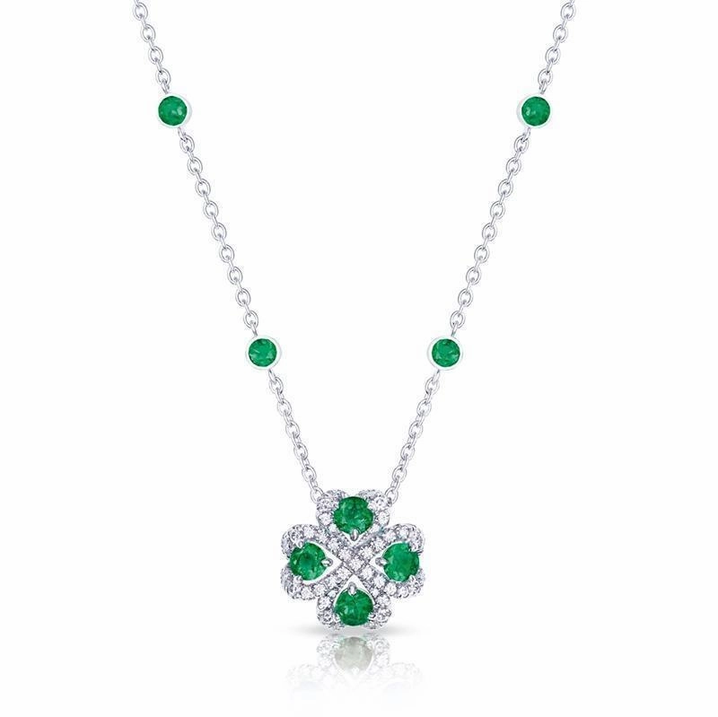 Faberge Imperial Quadrille 18ct White Gold Emerald Diamond Pendant