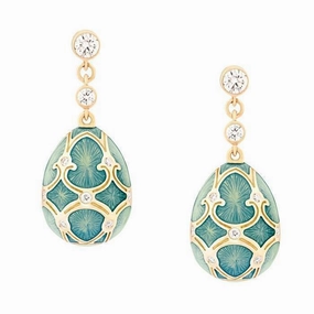 Faberge Palais Tsarskoye Selo 18ct Yellow Gold Diamond Turquoise Earrings