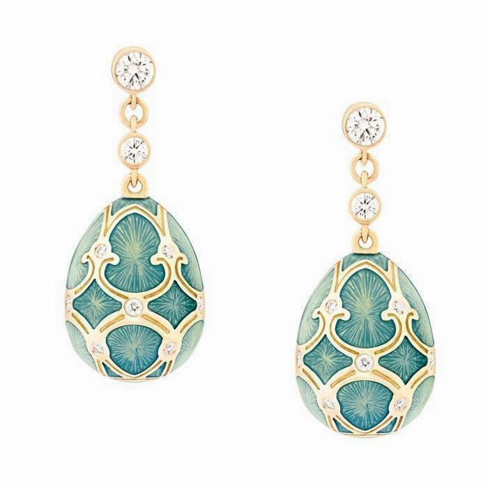 Faberge Palais Tsarskoye Selo 18ct Yellow Gold Diamond Turquoise Earrings