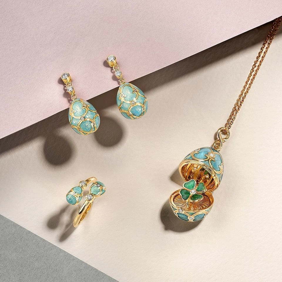 Faberge Palais Tsarskoye Selo 18ct Yellow Gold Diamond Turquoise Earrings