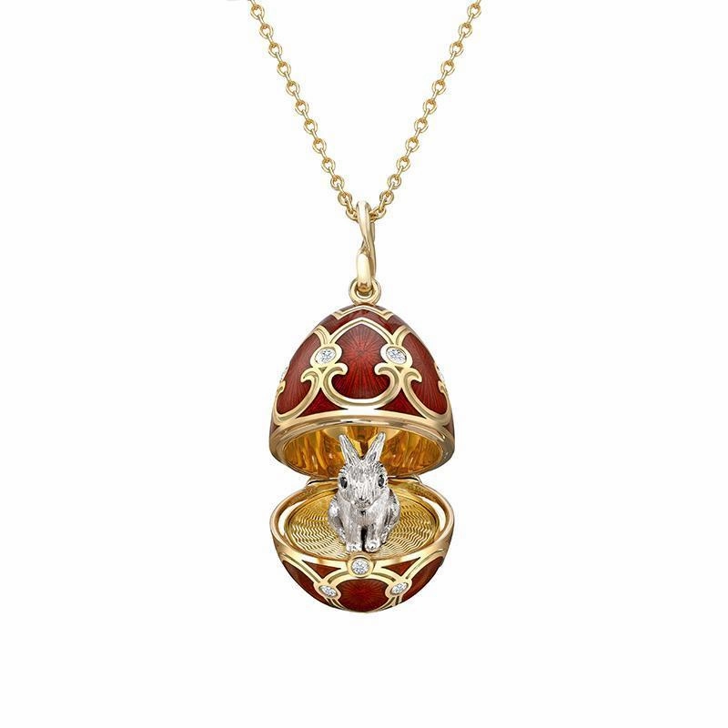 Faberge Palais Tsarskoye Selo Red Locket with White Gold Rabbit Surprise