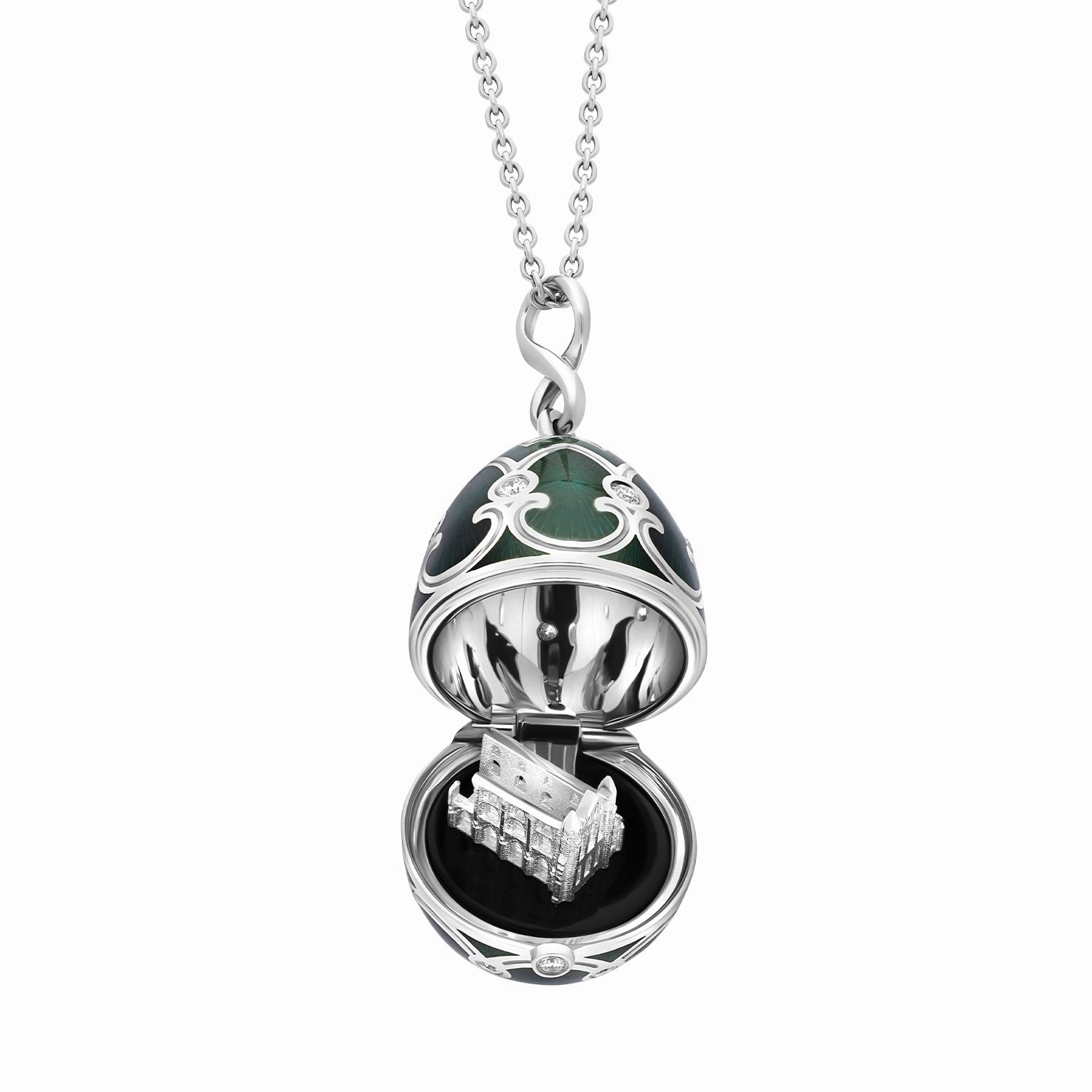 Faberge Palais Tsarskoye Selo White Gold Locket With Whitby Jet Surprise Limited Edition Locket D