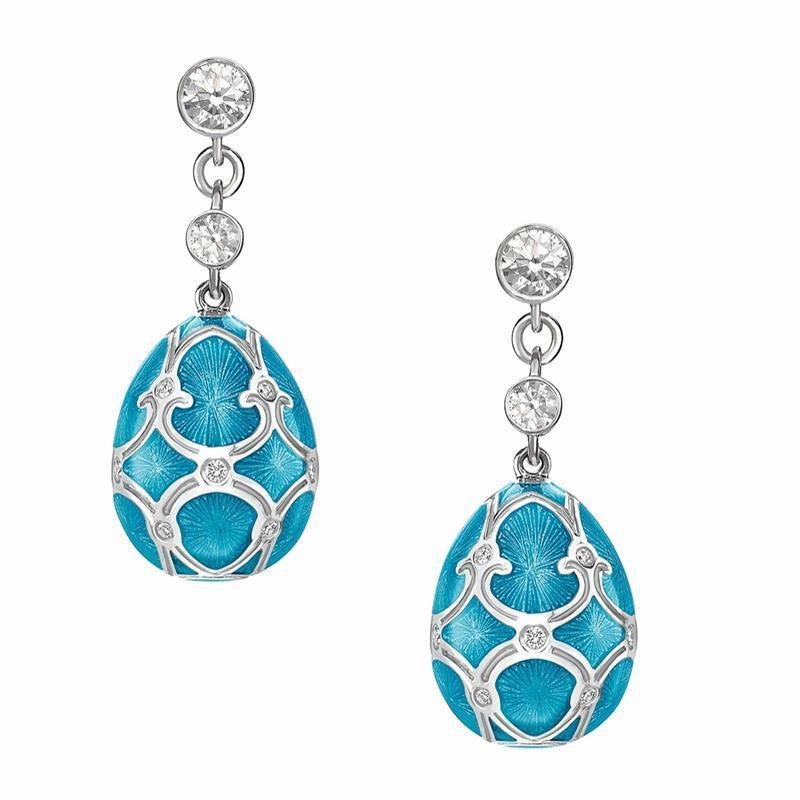 Faberge Palais Yelagin 18ct White Gold Diamond Teal Earrings