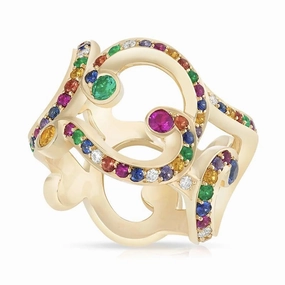 Faberge Rococo 18ct Yellow Gold Multi-Coloured Wide Ring
