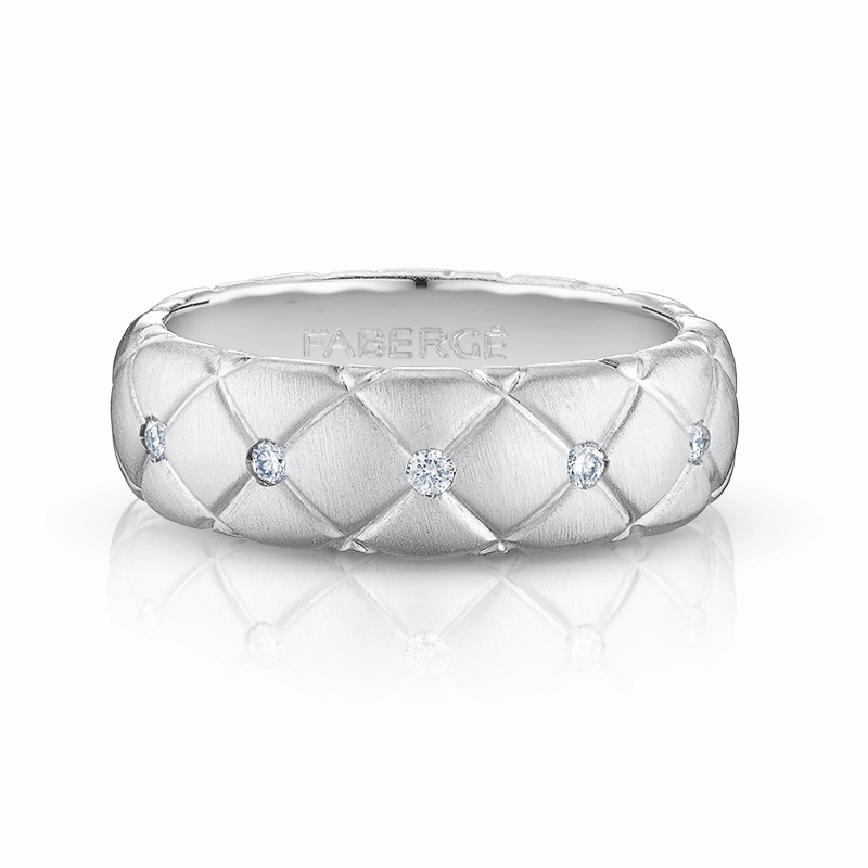 Faberge Treillage 18ct White Gold Diamond Thin Ring