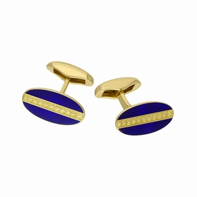 Faberge Victor Mayer 18ct Yellow Gold Blue Enamel Cufflinks