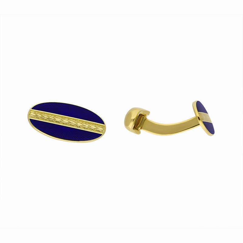 Faberge Victor Mayer 18ct Yellow Gold Blue Enamel Cufflinks