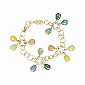 Faberge Victor Mayer 18ct Yellow Gold Multicolour Enamel Egg Charm Bracelet