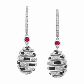 Faberge x Beetlejuice Beetlejuice 18ct White Gold Ruby & Black Enamel Spiral Earrings