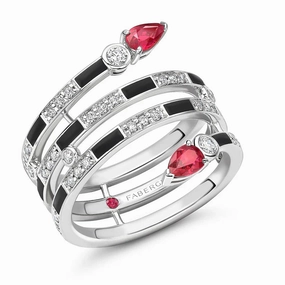 Faberge x Beetlejuice Beetlejuice 18ct White Gold Ruby Black Enamel Spiral Wrap Ring