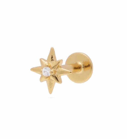 Flat Back Single Earring - Clear CZ Star