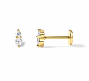 Flat Back Single Earring - Double CZ