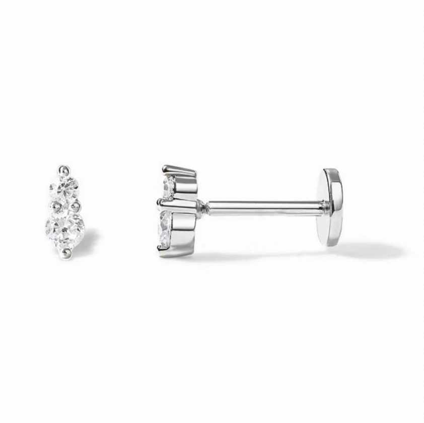 Flat Back Single Earring - Double CZ