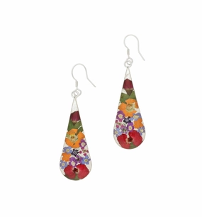 Floral Earrings Mixed Teardrop Drop Silver Large