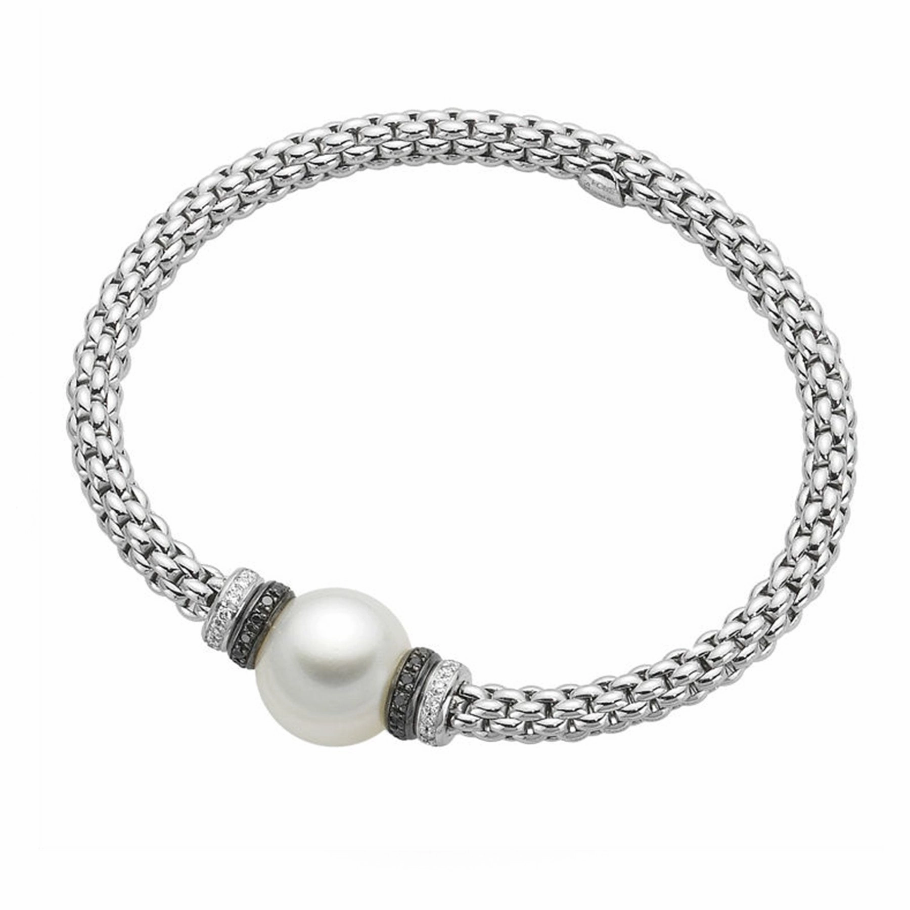 Fope Flex'It Solo 18ct White Gold Diamond White Pearl Bracelet