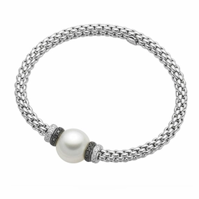 Fope Flex'It Solo 18ct White Gold Diamond White Pearl Bracelet