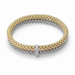 Fope Flex'it Solo 18ct White Yellow Gold 0.22ct Diamond Double Bracelet