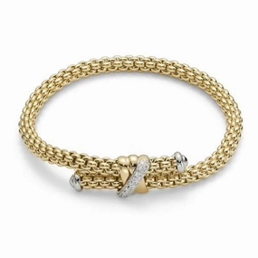 Fope Flex'it Solo 18ct Yellow Gold 0.20ct Diamond Crossover Bracelet