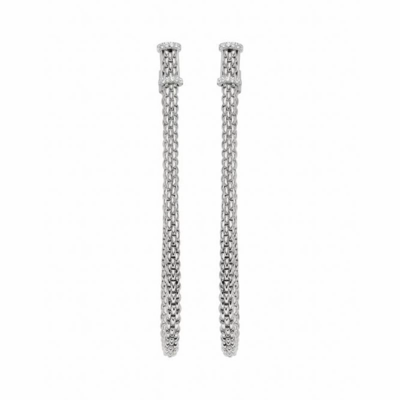 Fope Flexit Essentials 18ct White Gold Diamond Long Mesh Chain Earrings