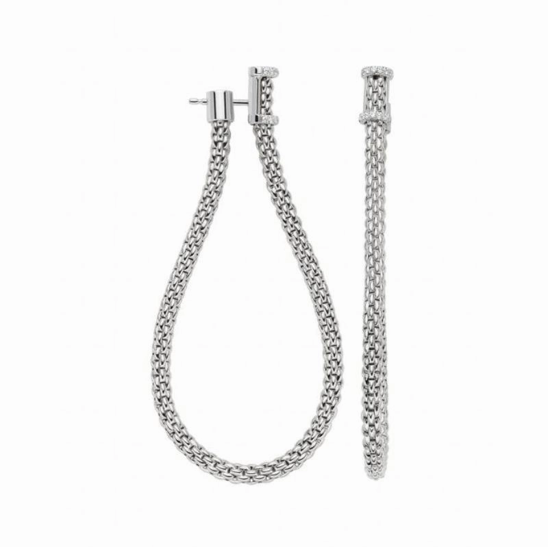 Fope Flexit Essentials 18ct White Gold Diamond Long Mesh Chain Earrings