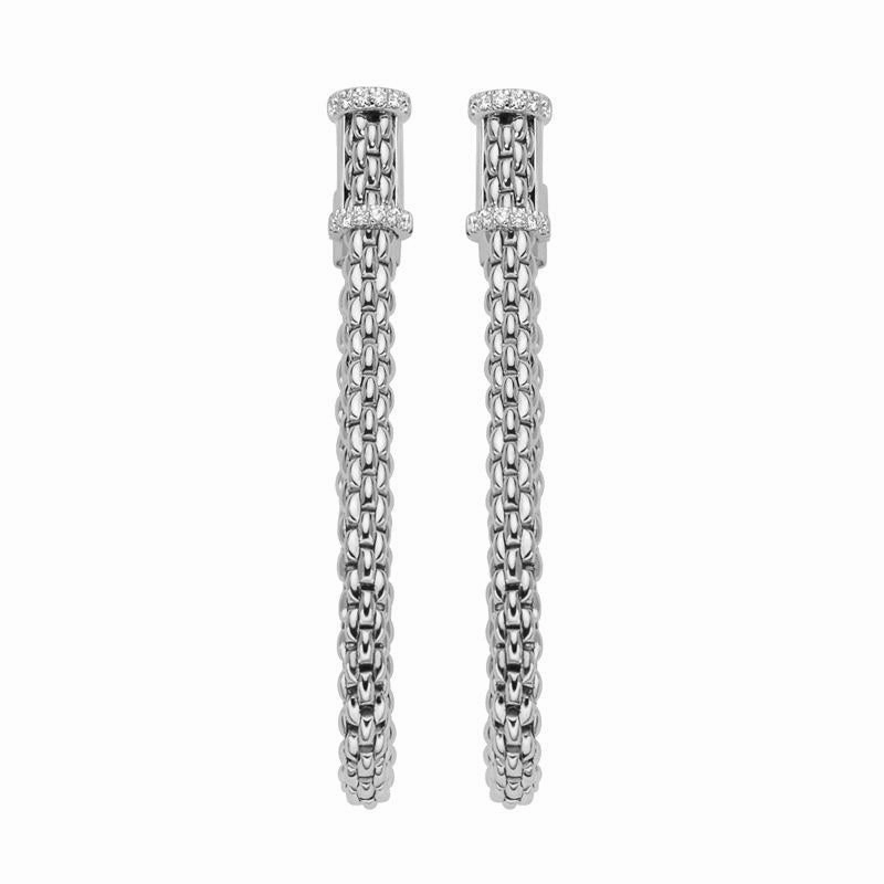 Fope Flexit Essentials 18ct White Gold Diamond Medium Mesh Chain Earrings