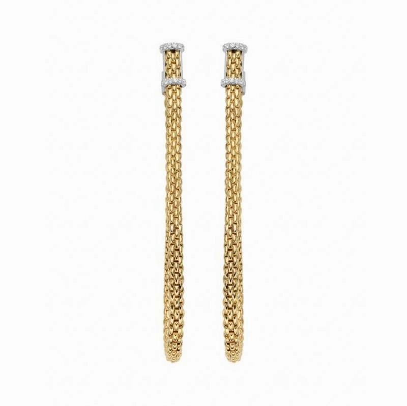 Fope Flexit Essentials 18ct Yellow Gold Diamond Long Mesh Chain Earrings