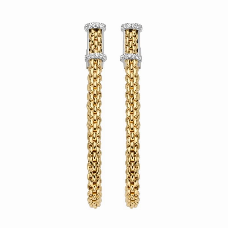 Fope Flexit Essentials 18ct Yellow Gold Diamond Medium Mesh Chain Earrings