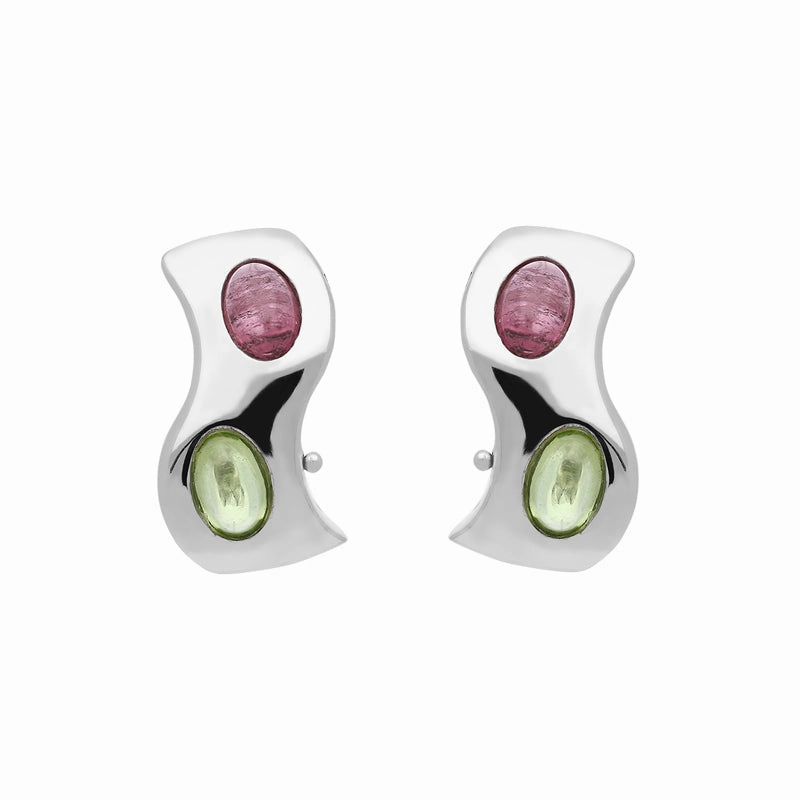 Fope Wave 18ct White Gold Pink Green Tourmaline Earrings
