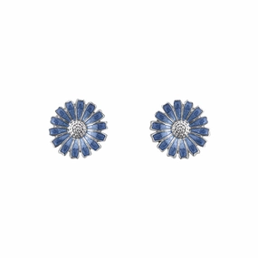 Georg Jensen Daisy Sterling Silver Blue Enamel Stud Earrings