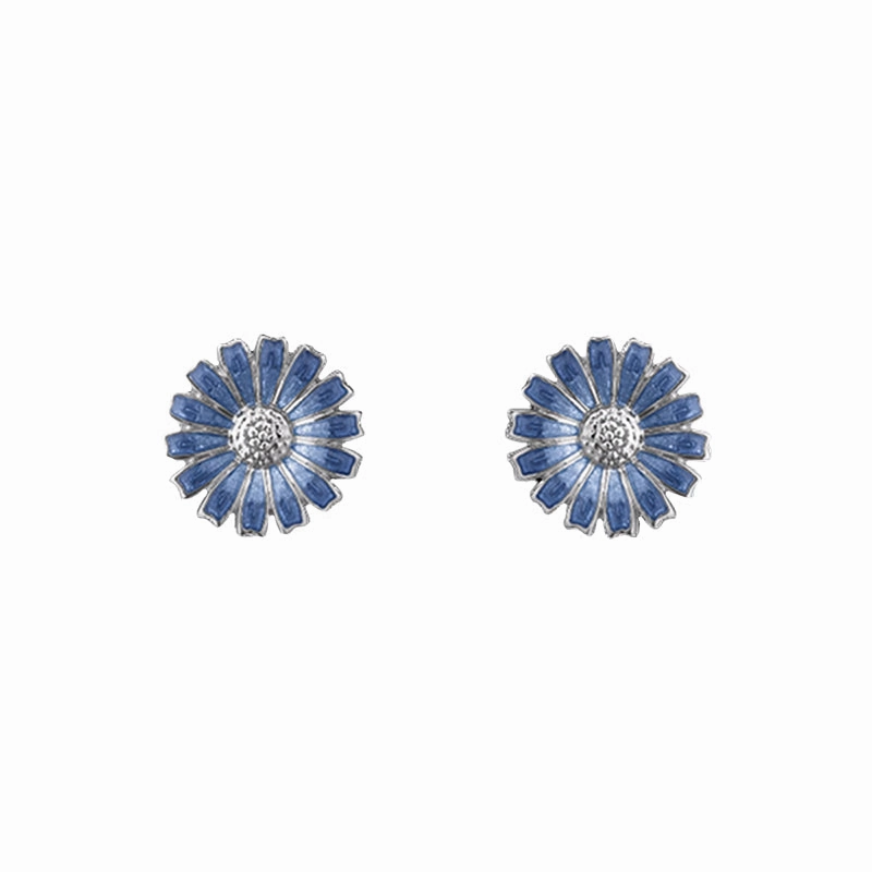 Georg Jensen Daisy Sterling Silver Blue Enamel Stud Earrings