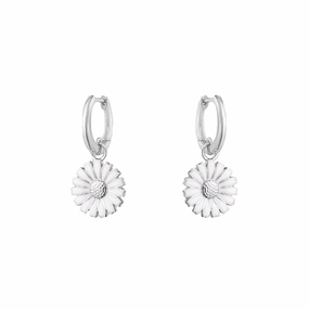 Georg Jensen Daisy Sterling Silver White Enamel Hoop Earrings