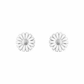 Georg Jensen Daisy Sterling Silver White Enamel Stud Earrings