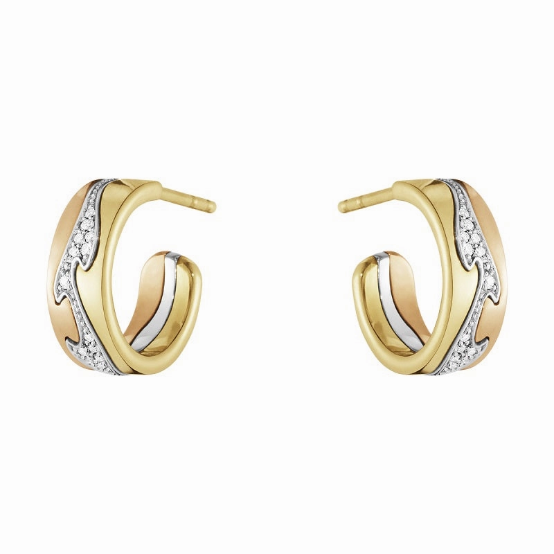 Georg Jensen Fusion 18ct Gold Diamond Small Open Hoop Earrings