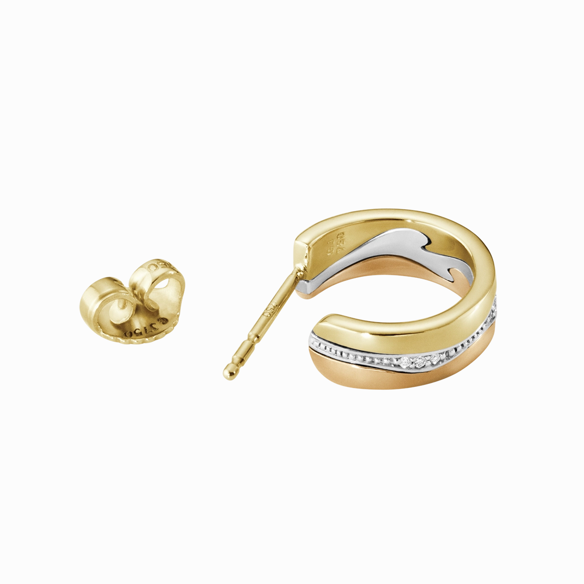 Georg Jensen Fusion 18ct Gold Diamond Small Open Hoop Earrings
