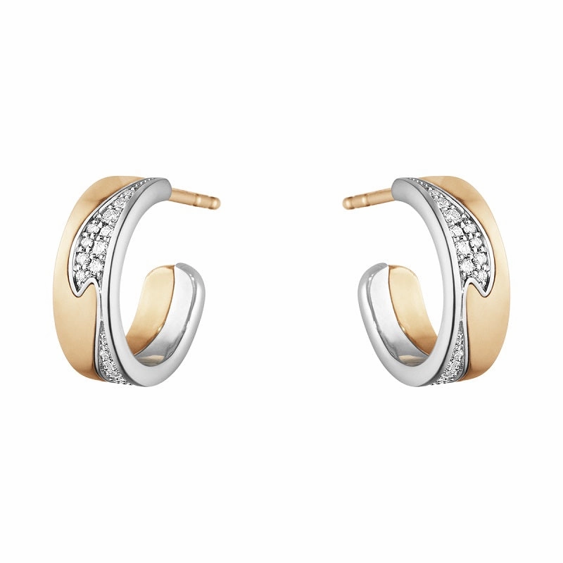 Georg Jensen Fusion 18ct Rose Gold Diamond Small Open Hoop Earrings