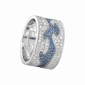 Georg Jensen Fusion 18ct White Gold Diamond Blue Sapphire Three Piece Ring