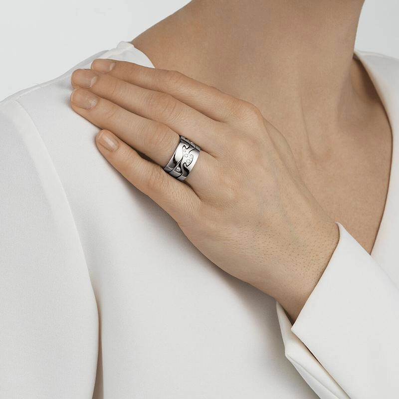 Georg Jensen Fusion 18ct White Gold Diamond Studded Centre Ring