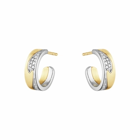 Georg Jensen Fusion 18ct Yellow White Gold 0.18ct Diamond Hoop Earrings