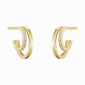 Georg Jensen Halo 18ct Yellow Gold 0.12ct Diamond Small Hoop Earrings D