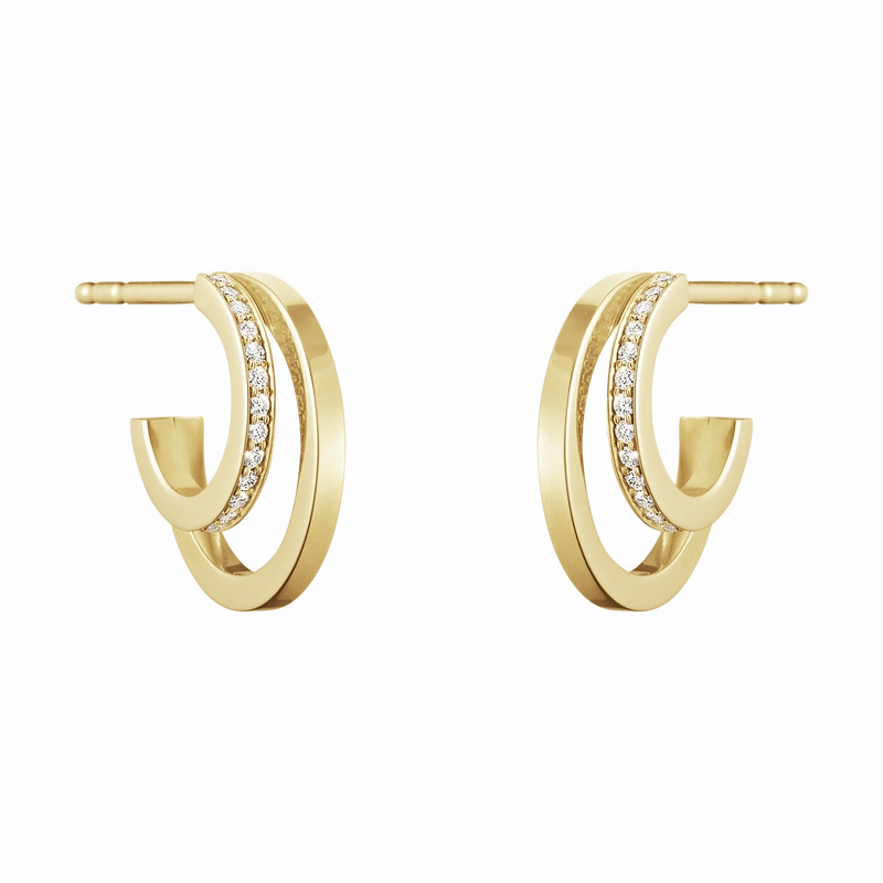 Georg Jensen Halo 18ct Yellow Gold 0.12ct Diamond Small Hoop Earrings D