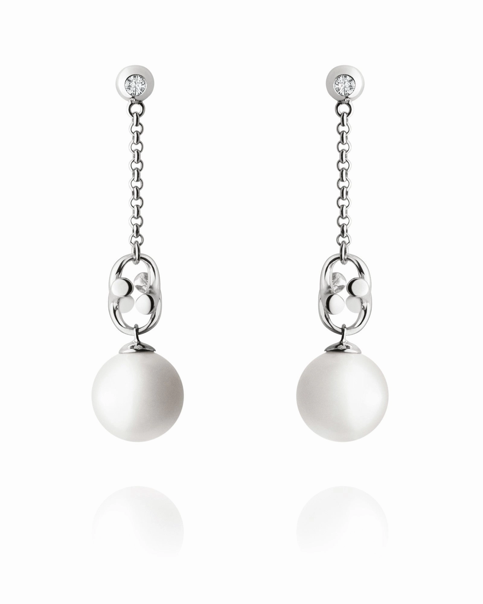 Georg Jensen Magic 18ct White Gold 0.08ct Diamond Pearl Earrings D