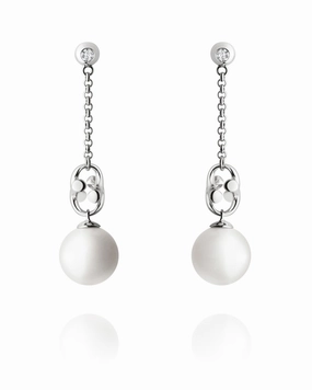 Georg Jensen Magic 18ct White Gold 0.08ct Diamond Pearl Earrings D