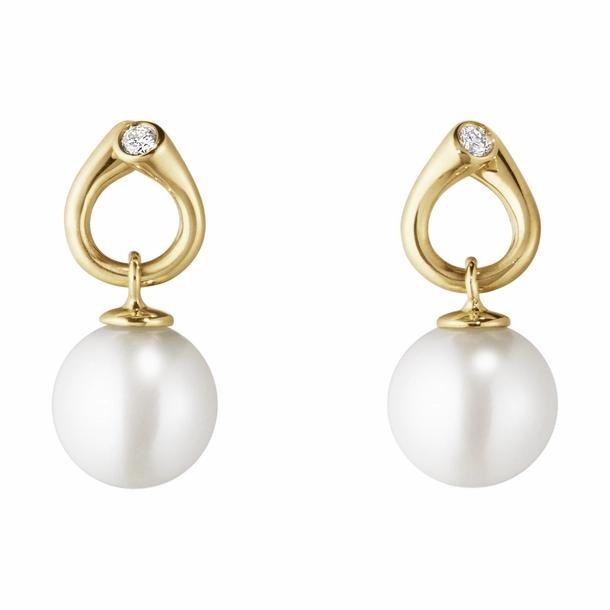 Georg Jensen Magic 18ct Yellow Gold Diamond Pearl Earrings