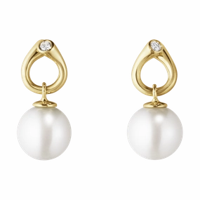 Georg Jensen Magic 18ct Yellow Gold Diamond Pearl Earrings