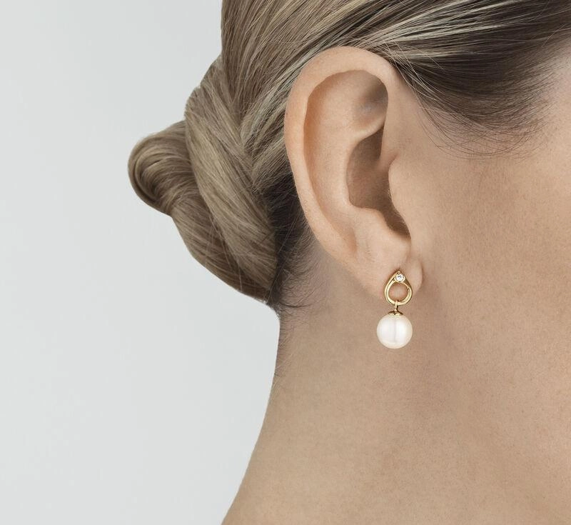 Georg Jensen Magic 18ct Yellow Gold Diamond Pearl Earrings