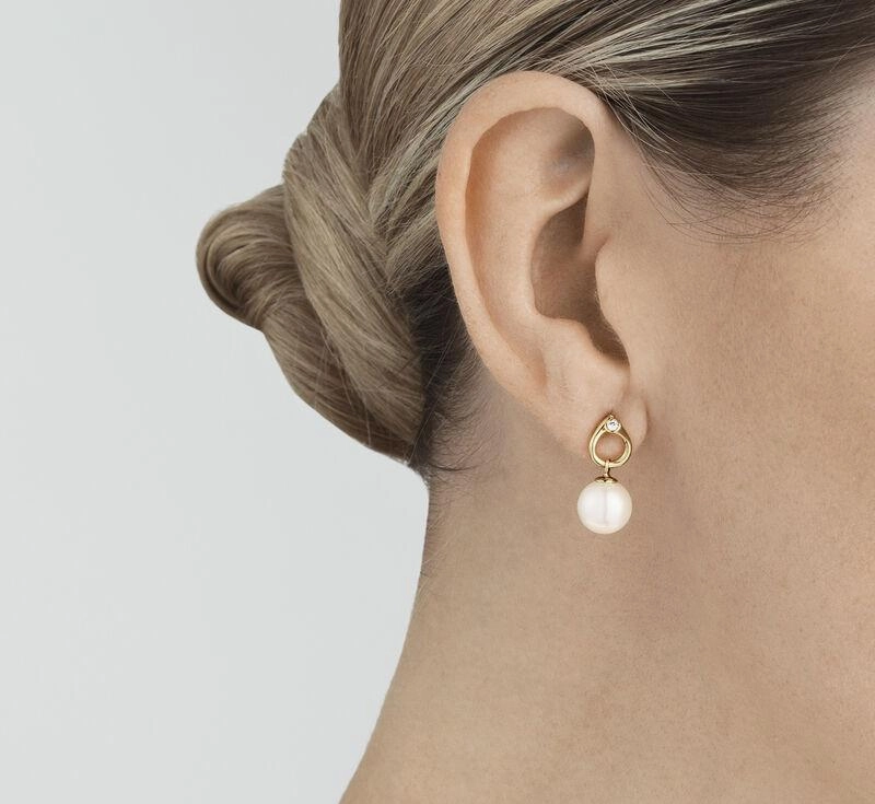 Georg Jensen Magic 18ct Yellow Gold Diamond Pearl Earrings